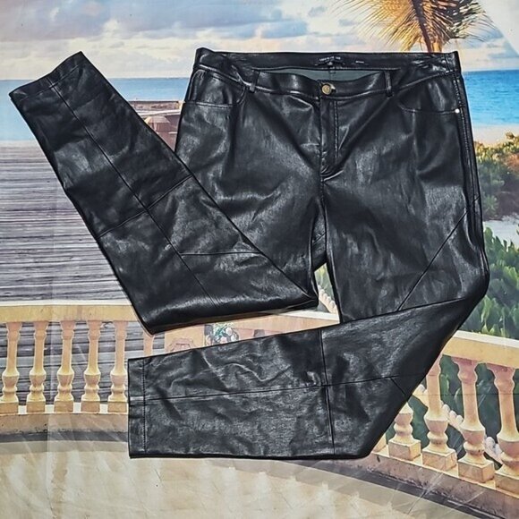 Lafayette 148 New York Denim - Lafayette 148 New York Black Leather Skinny Jeans Size 14 Mercer